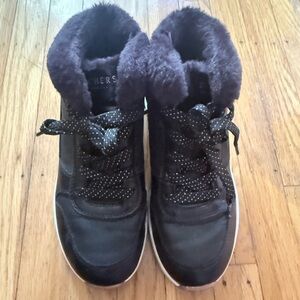 Skechers girls  Black Faux Fur Lined Lace-Up Sneakers